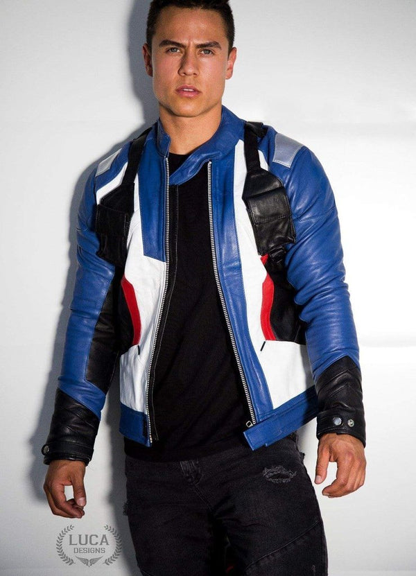 Mens Soldier 76 Leather Jacket Blue