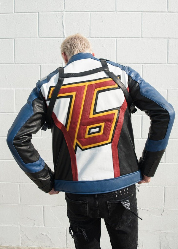 Mens Soldier 76 Leather Jacket Blue