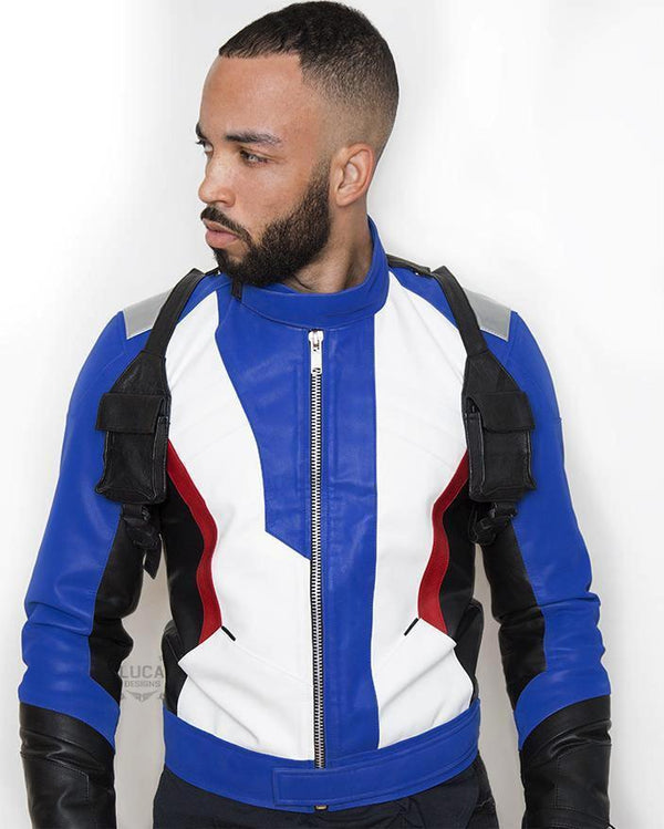 Mens Soldier 76 Leather Jacket Blue