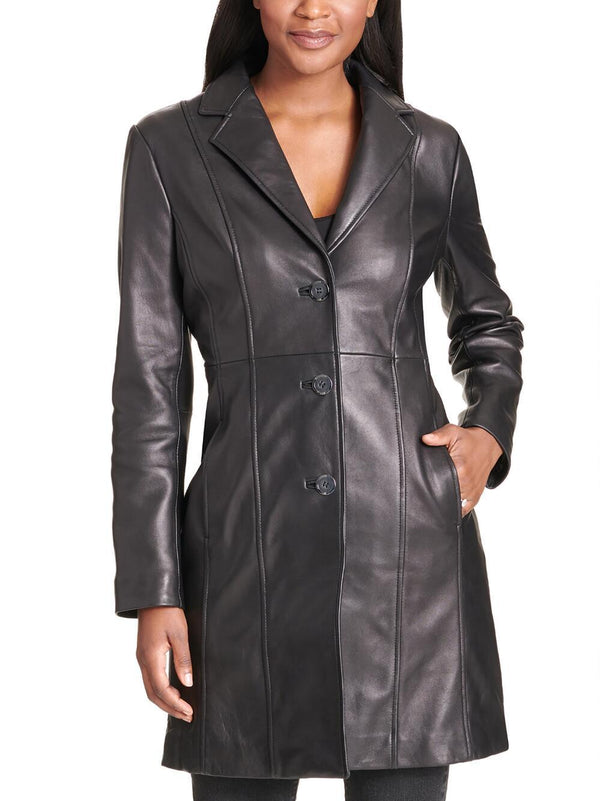 Women's Notch Collar Button Down Lamb Trench