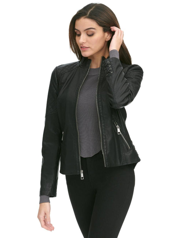 Women's Side Lace-Up Faux Leather Jacket