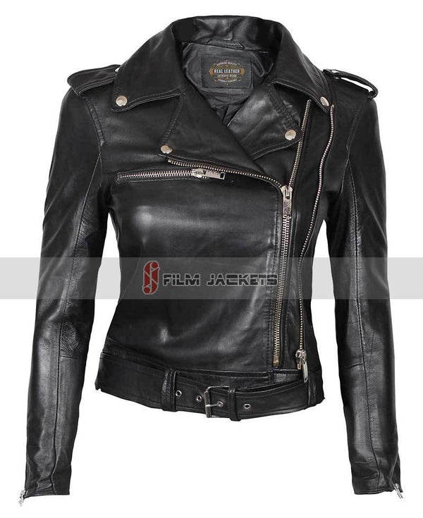 Womens Black Motorcycle Style Jacket